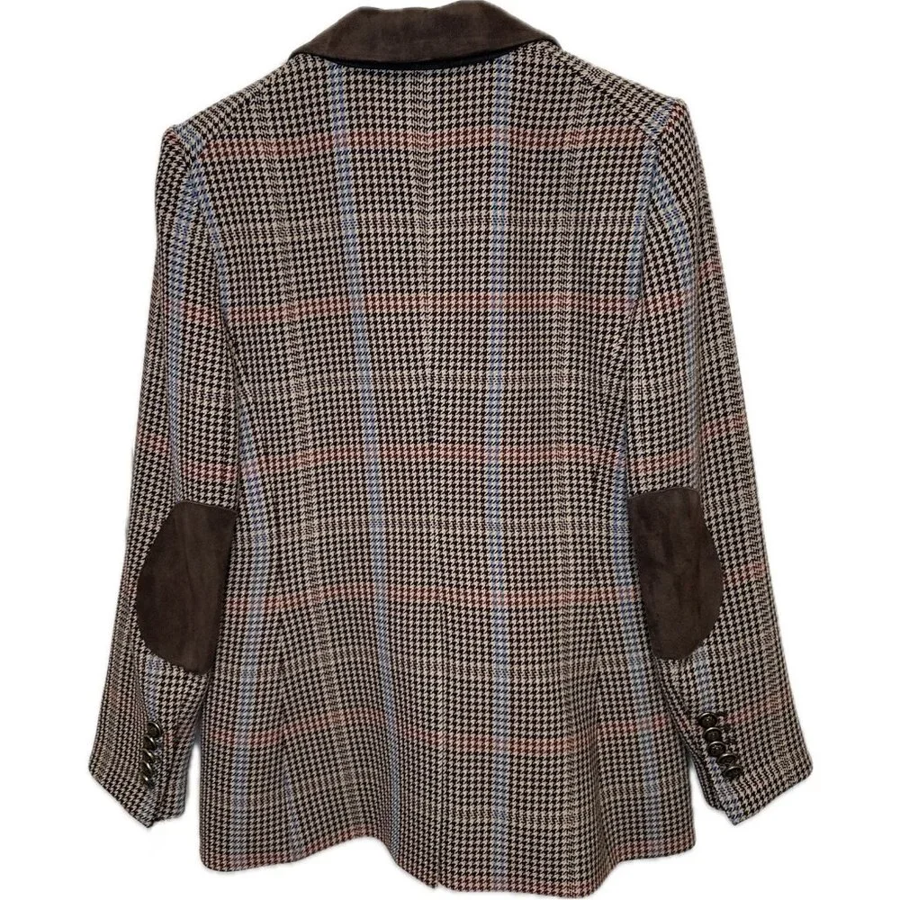 Veronica Beard Women's Destry Suede Trimmed Houndstooth Tweed Blazer Brown 6 - Picture 4 of 10